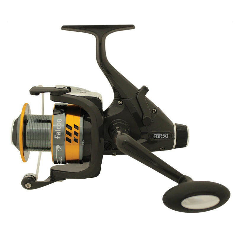 Streamside Falcon bait runner reel on white background