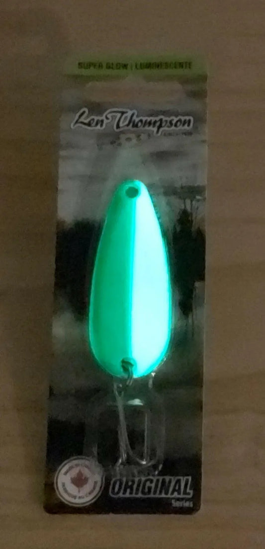 Len Thompson Glowing White & Green Spoons Glow in sizes - #6, #7, #8, #00, #0, #1, #2