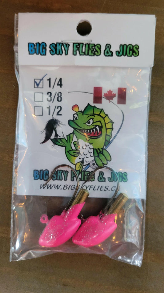 Big Sky Short Shank Erie Rattle Jig 1/4oz 2/pk Pink Silver Sparkle Splash