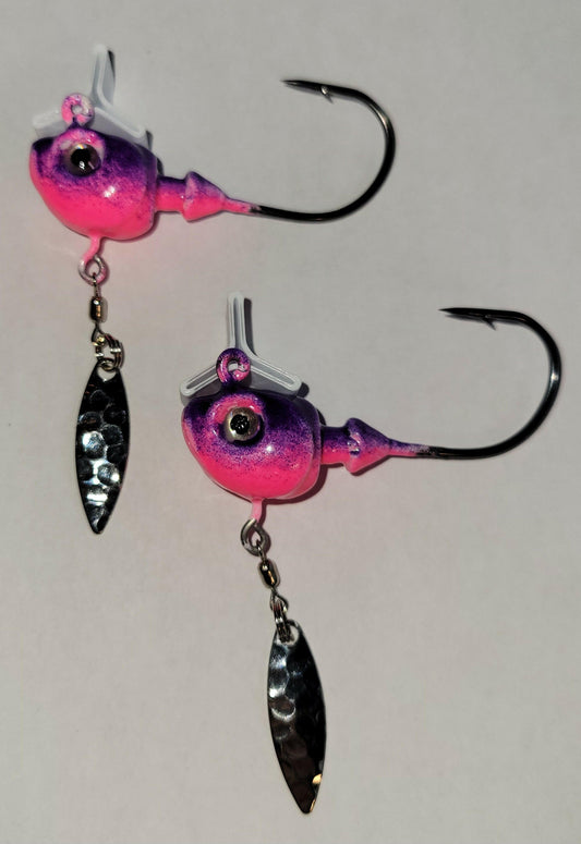 Big Sky Hecla Hammer 1oz Cyclone Flasher Jigs Purple Splash Pink Bottom