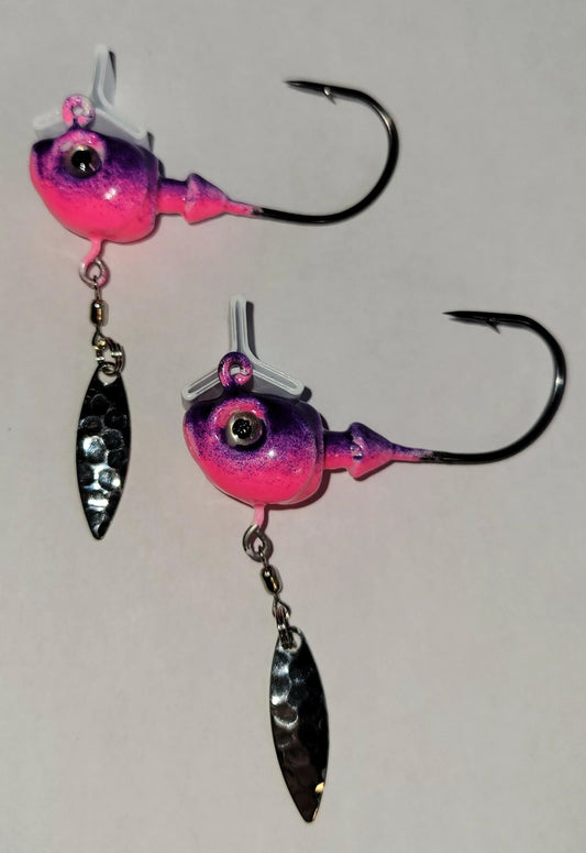 Big Sky Hecla Hammer 1oz Cyclone Flasher Jigs Purple Splash Pink Bottom