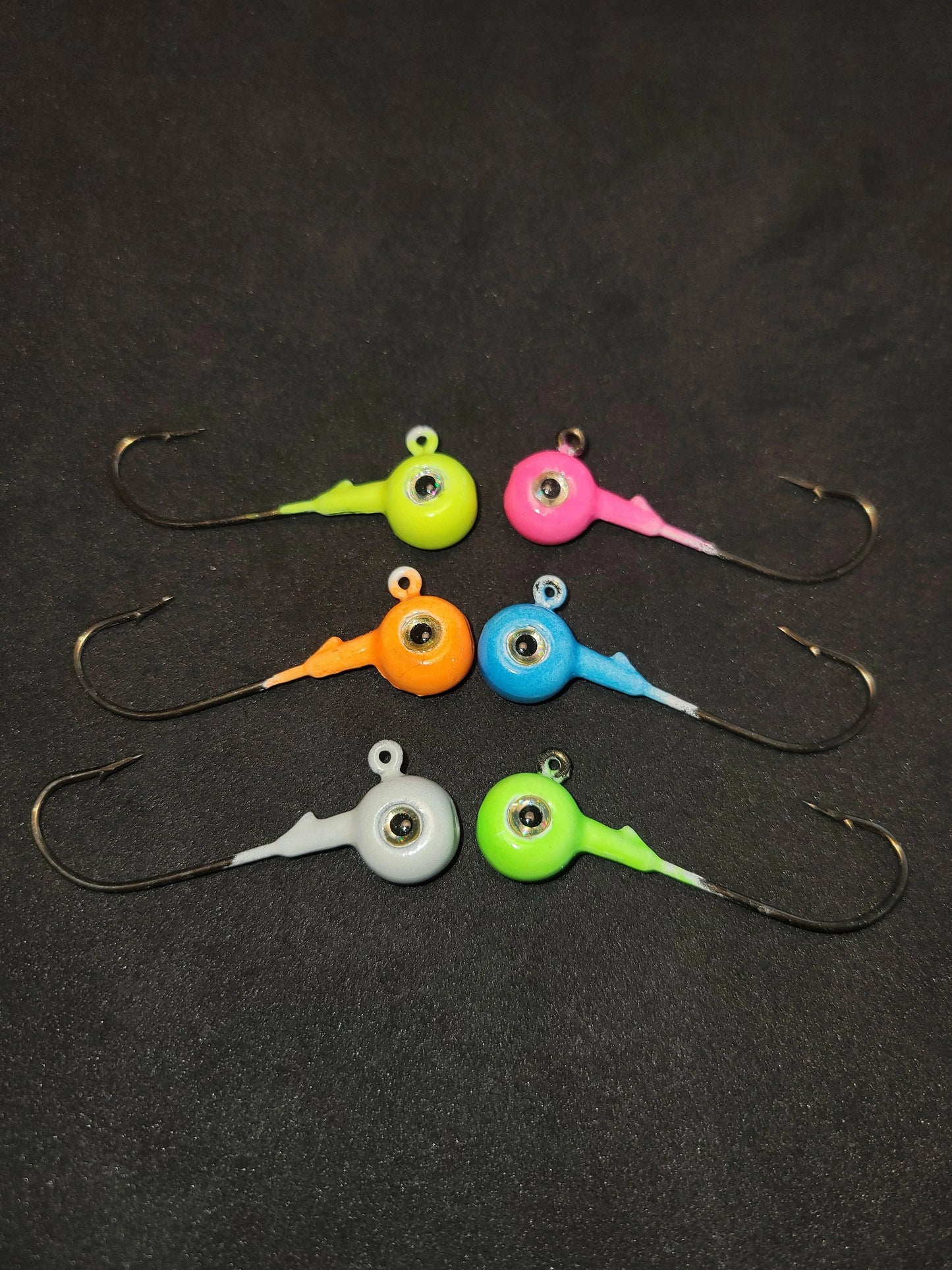 Big Sky Titan 3/8oz Heavy Duty Jig Heads Glow 6pc set Pink, Orange, Lime, Lemon, White, Blue
