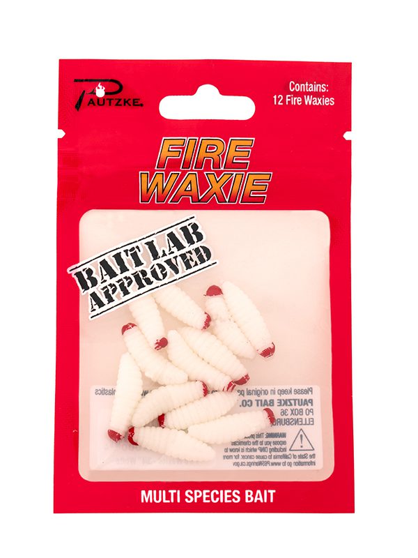 Pautzke Fire Waxie Red Package with White Waxies inside