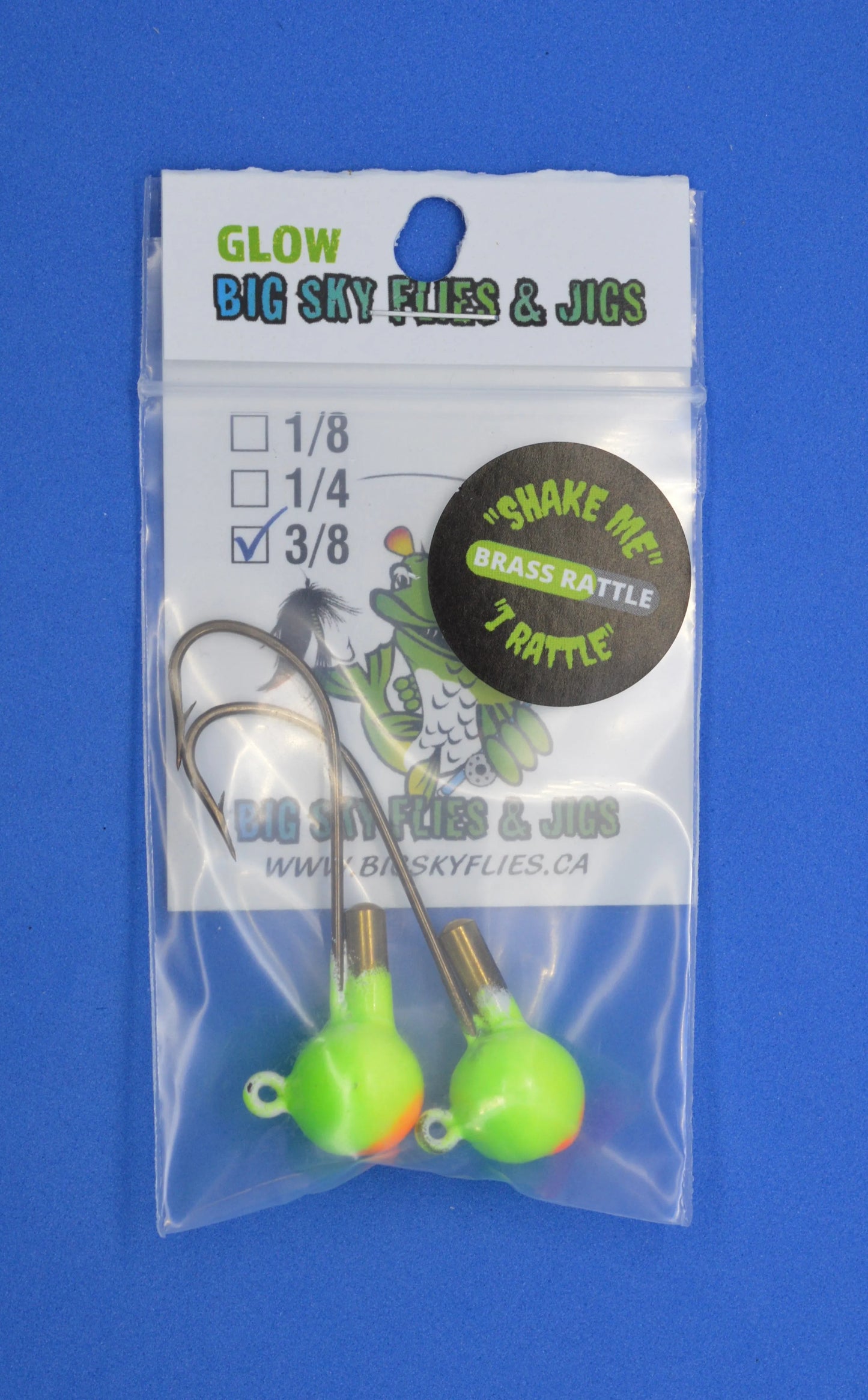 Big Sky Rock & Roll Rattling Jigs Glow 3/8oz 2/pack Slash (Lime Top/Lemon Bottom/Orange Mouth)