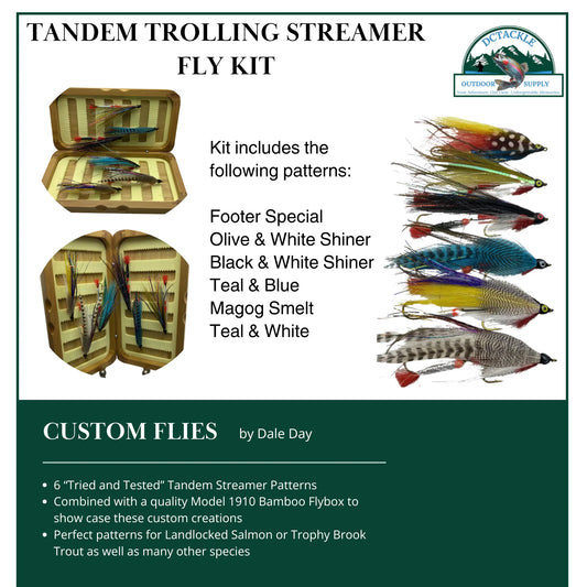 Fly Fishing Kit, Tandem Trolling Streamer, Landlocked Salmon, Bamboo Flybox