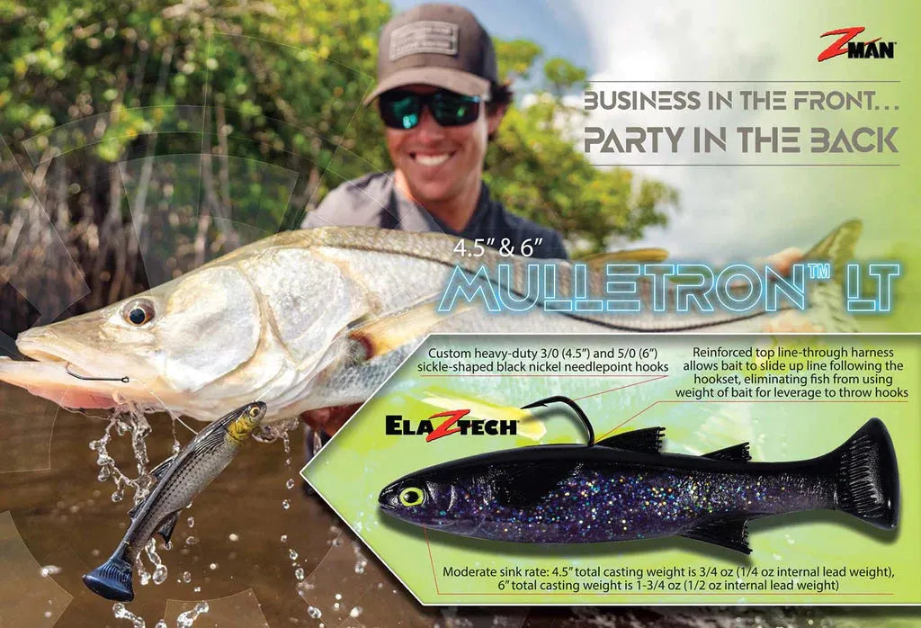 Z-Man 4.5" Mulletron LT Line-Through Top Hook Swimbait - Info Pic