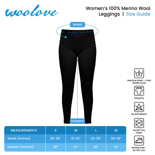 Women's 100% Merino Wool Long Underwear Base Layer Leggings 190 GSM - Midweight