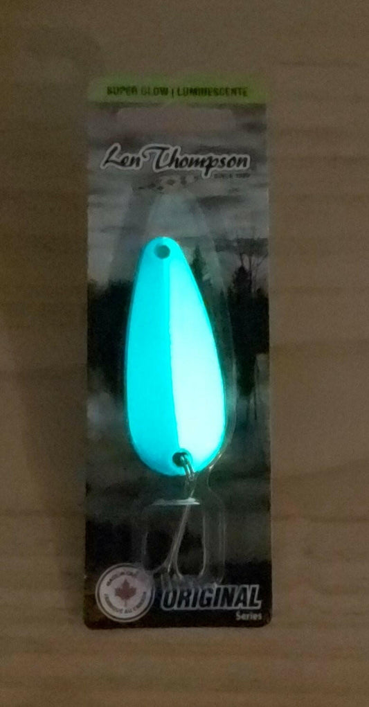Len Thompson Glowing White & Blue Spoons Glow in sizes - #6, #7, #8, #00, #0, #1, #2