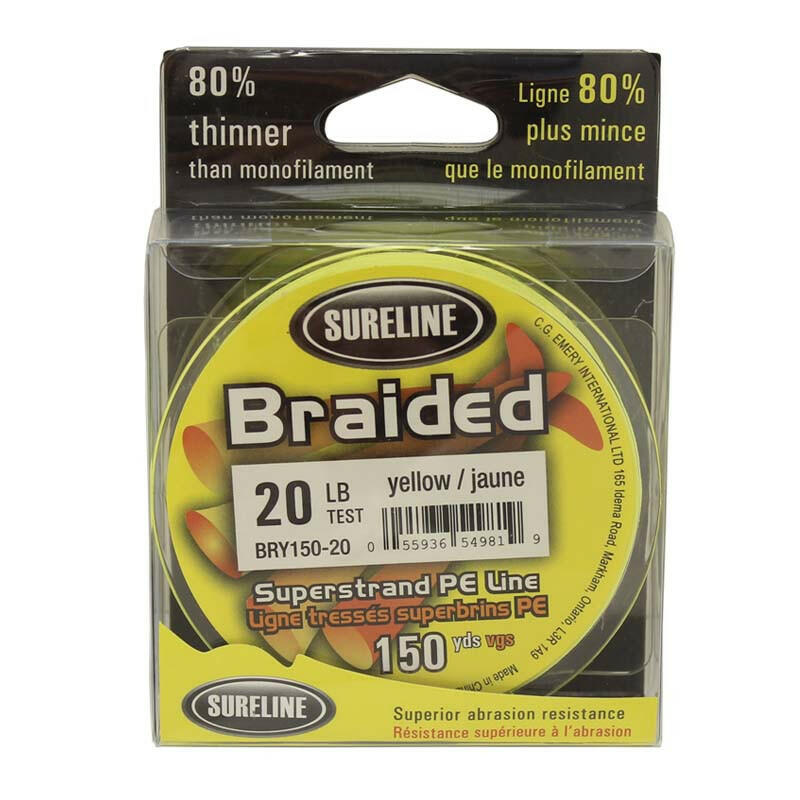 Yellow Braided Sureline Fishing Line on a white background