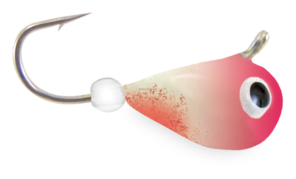 Tungsten Fishing lure with a pink and white gradient body on a white background