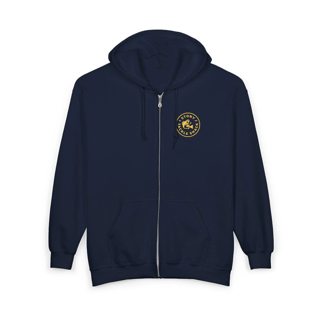 Stony Tackle Shack Full Zip Hoodie, Unisex Zip Up Sweatshirt, Outdoor Gear, Perfect Gift for Anglers, Fall/Winter Apparel