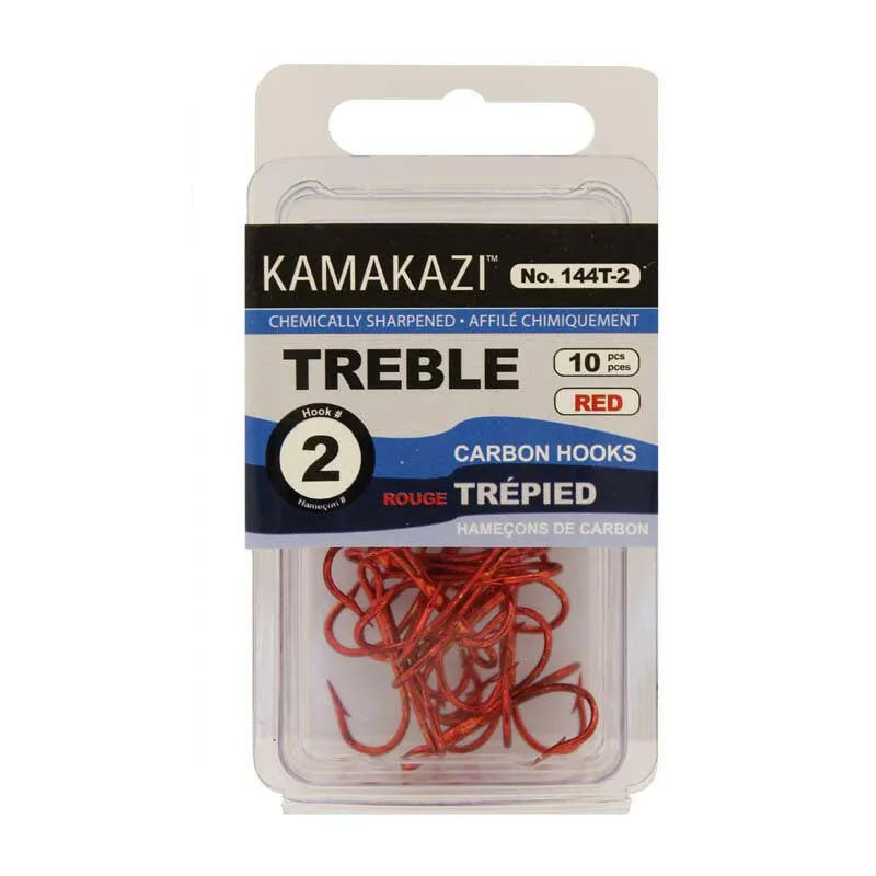 Kamakazi Red Treble Hooks in package