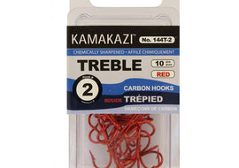 Kamakazi Red Treble Hooks in package