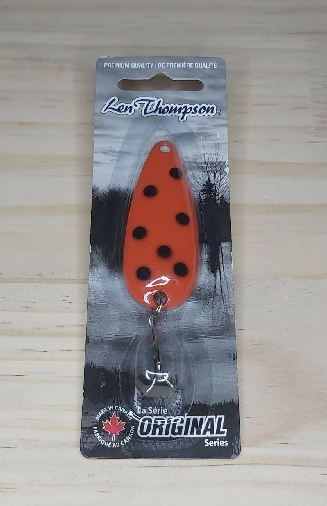 Len Thompson Orange & Black Dot Spoons in sizes - #6, #7, #8, #00, #0, #1, #2