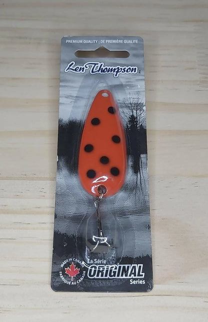 Len Thompson Orange & Black Dot Spoons in sizes - #6, #7, #8, #00, #0, #1, #2
