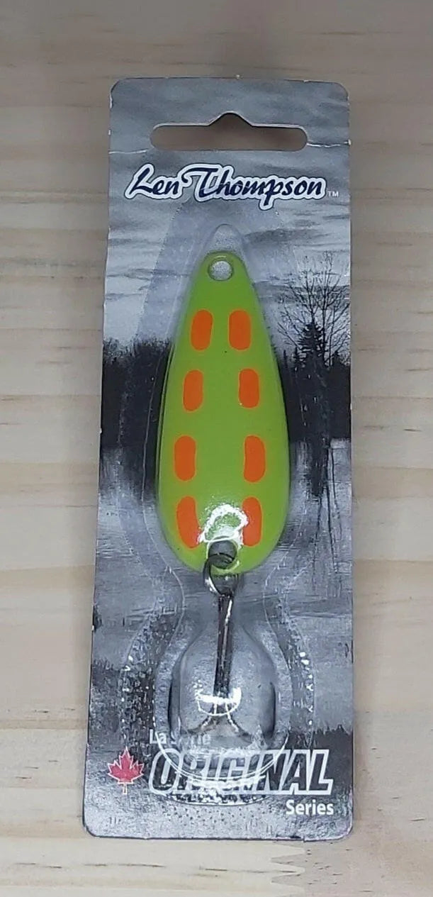 Len Thompson Chartreuse and Hot Red Spoons Sizes - #6, #7, #8, #00, #0, #1, #2