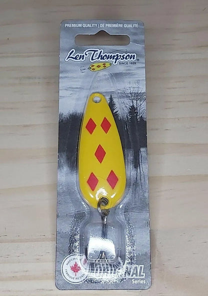 Len Thompson Yellow & Red Five of Diamond Spoons in sizes - #6, #7, #8, #00, #0, #1, #2