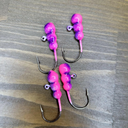 Big Sky Gruesome Grubs Glow Jigs 1/8oz 4/pack Glow Pink/Purple Splash