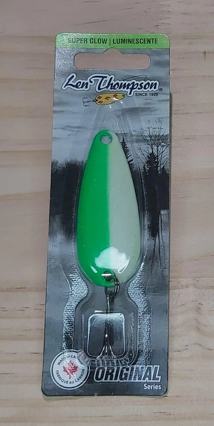Len Thompson Glowing White & Green Spoons in sizes - #6, #7, #8, #00, #0, #1, #2