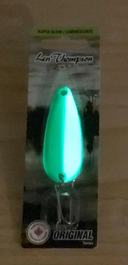 Len Thompson Glowing White & Green Spoons Glow in sizes - #6, #7, #8, #00, #0, #1, #2