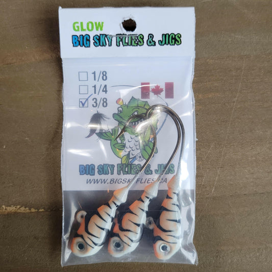 Big Sky Deluxe Minnows Jigs 3/8oz 3/pk Orange Top White Bottom Black Lines