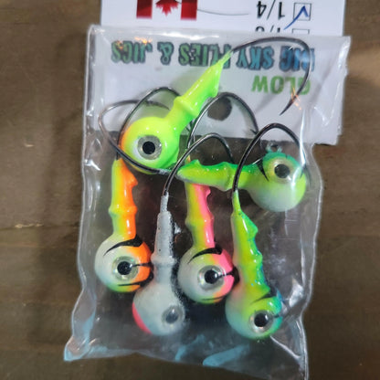 Big Sky Mean Machine 1/4oz Glow Jig Heads 4/pack - 6pc set 1 of each color