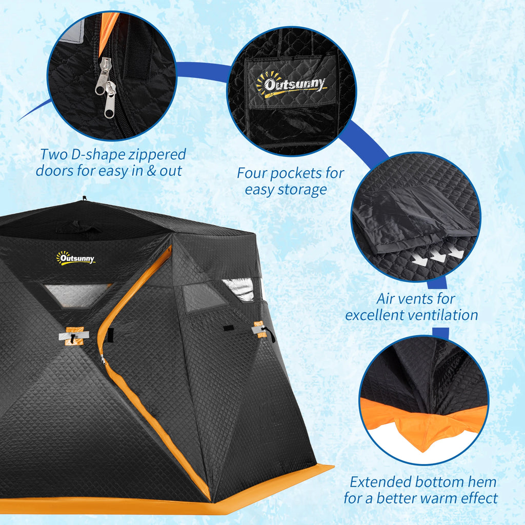 Outsunny tent with features highlighted on a light blue background