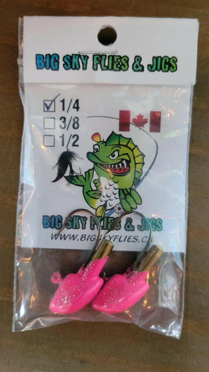Big Sky Short Shank Erie Rattle Jig 1/4oz 2/pk Pink Silver Sparkle Splash