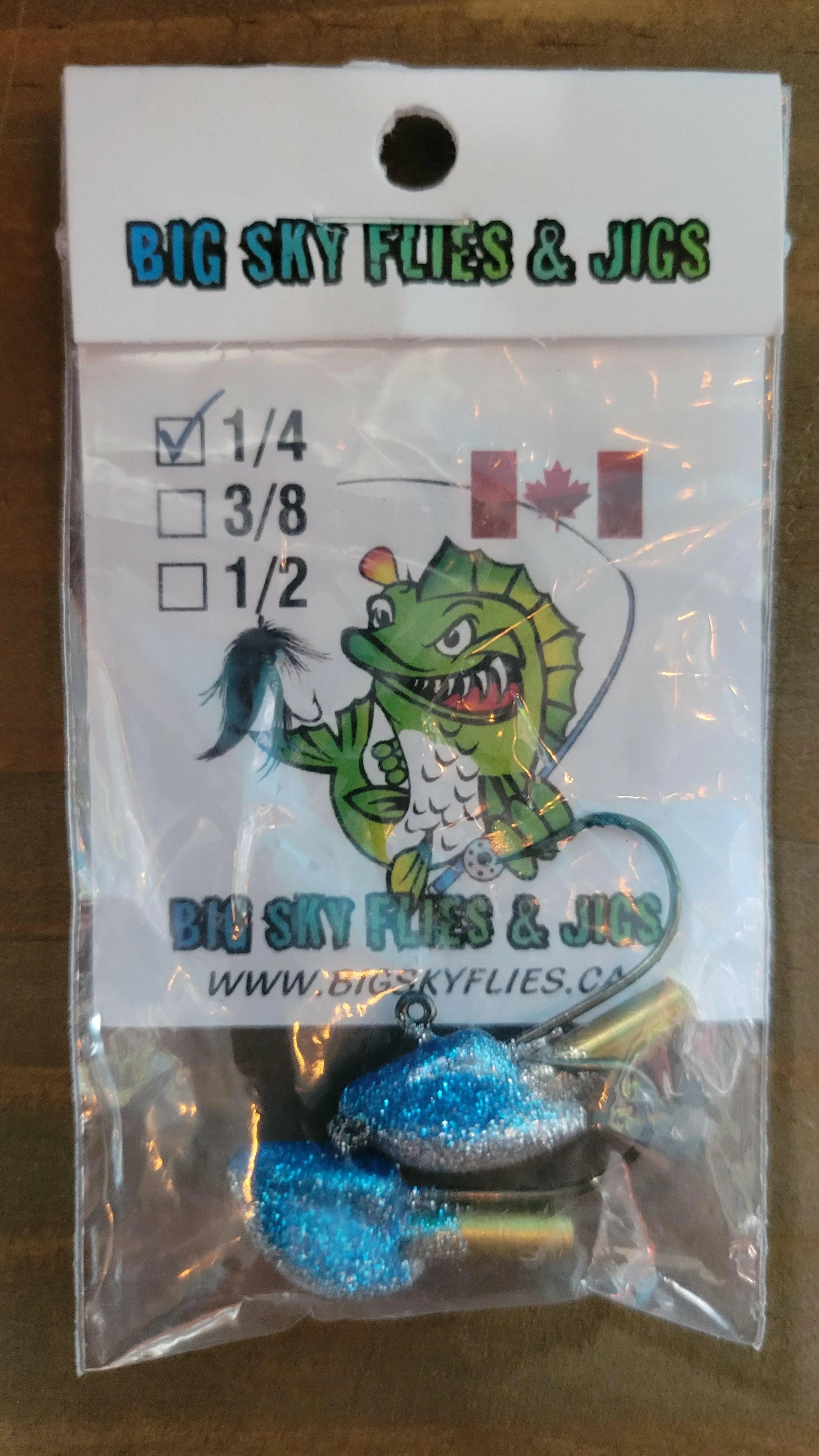 Big Sky Short Shank Erie Rattle Jig 1/4oz 2/pk Silver Blue Sparkle Splash