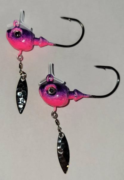 Big Sky Hecla Hammer 1oz Cyclone Flasher Jigs Purple Splash Pink Bottom