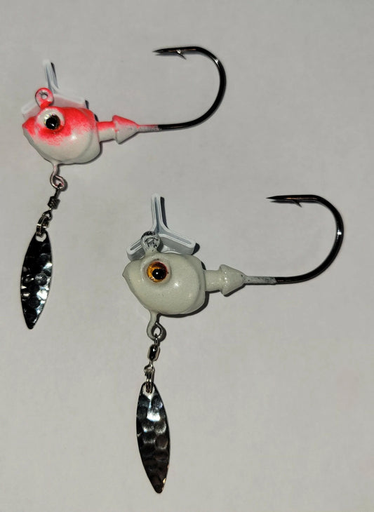 Big Sky Hecla Hammer 1oz Cyclone Flasher Jigs Red Splash & White