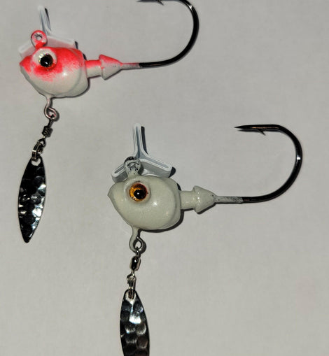 Big Sky Hecla Hammer 1oz Cyclone Flasher Jigs Red Splash & White