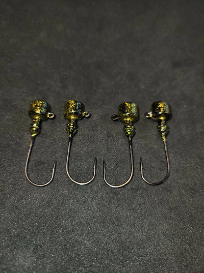 Big Sky 3/16oz Ned Head Jigs 4/pk - Black & Gold Splash