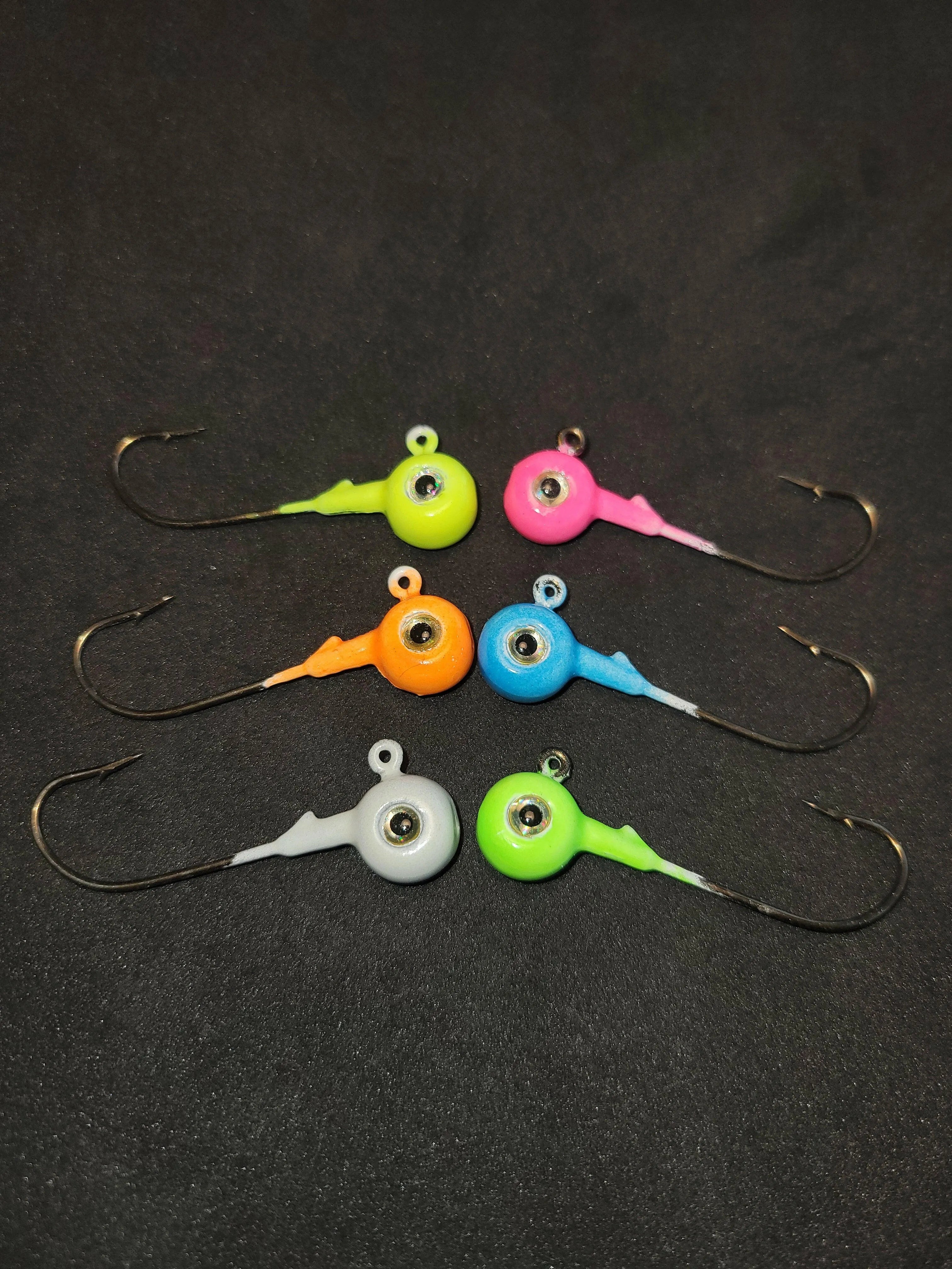 Big Sky Titan 3/8oz Heavy Duty Jig Heads Glow 6pc set Pink, Orange, Lime, Lemon, White, Blue