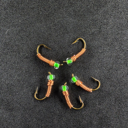 #8 Copper with fluorescent Green Bead Head