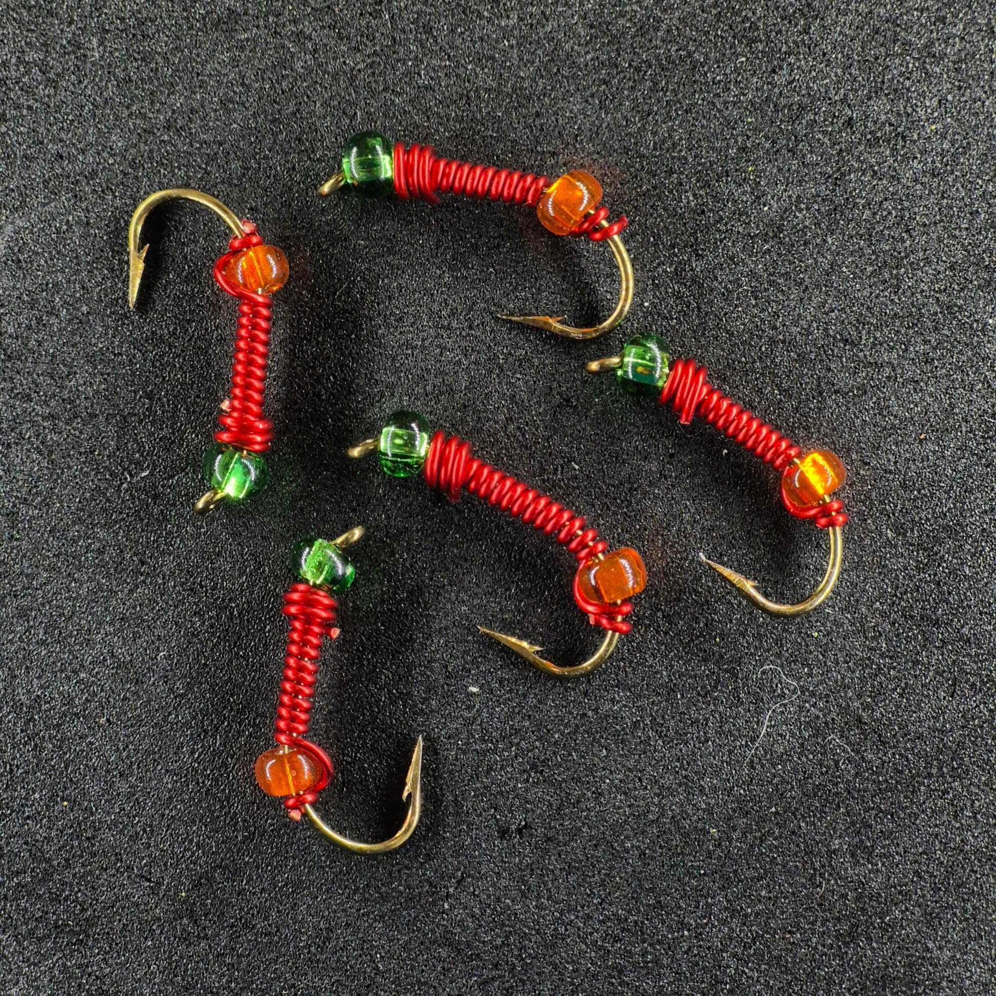#6 Red with Green Bead Head & Orange Bead Bottom