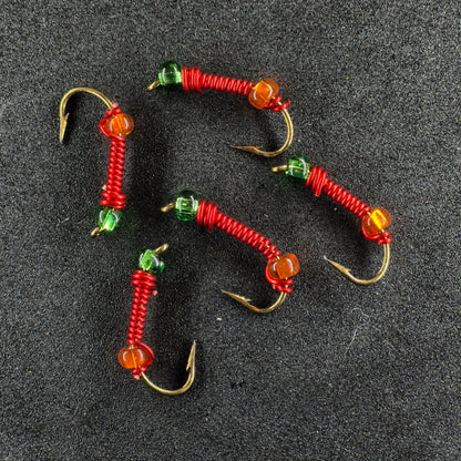 #6 Red with Green Bead Head & Orange Bead Bottom