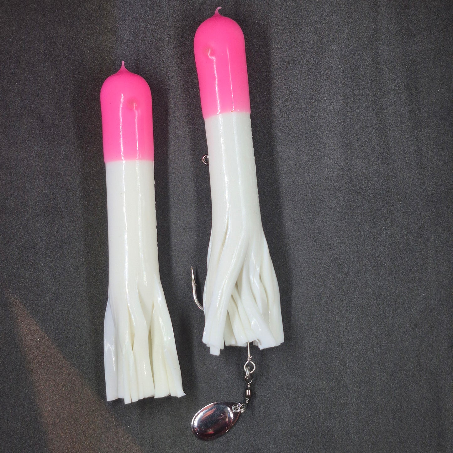 Hitch & Fish 5" &  6" Glow Laker Tube Jigs White/Pink Tip