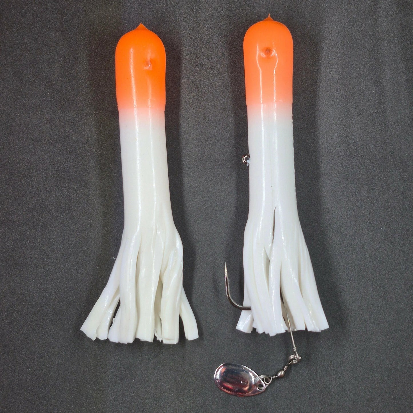 Hitch & Fish 5" &  6" Glow Laker Tube Jigs White/Orange Tip