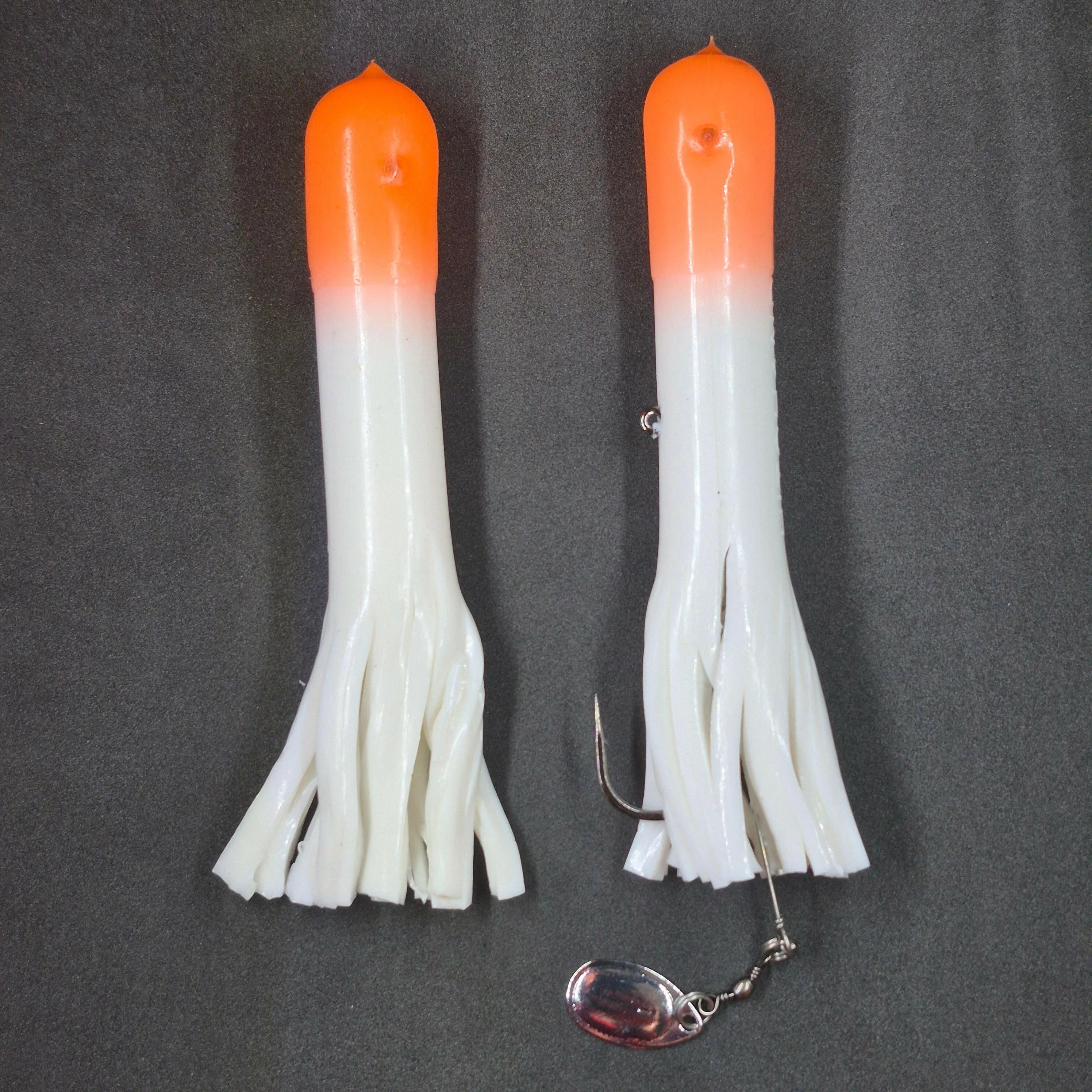 Hitch & Fish 5" &  6" Glow Laker Tube Jigs White/Orange Tip