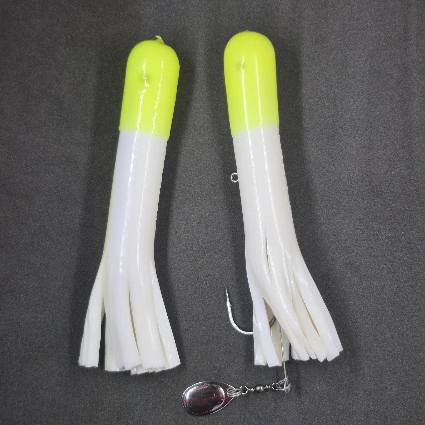 Hitch & Fish 5" & 6" Glow Laker Tube Jigs White/Chartreuse Tip