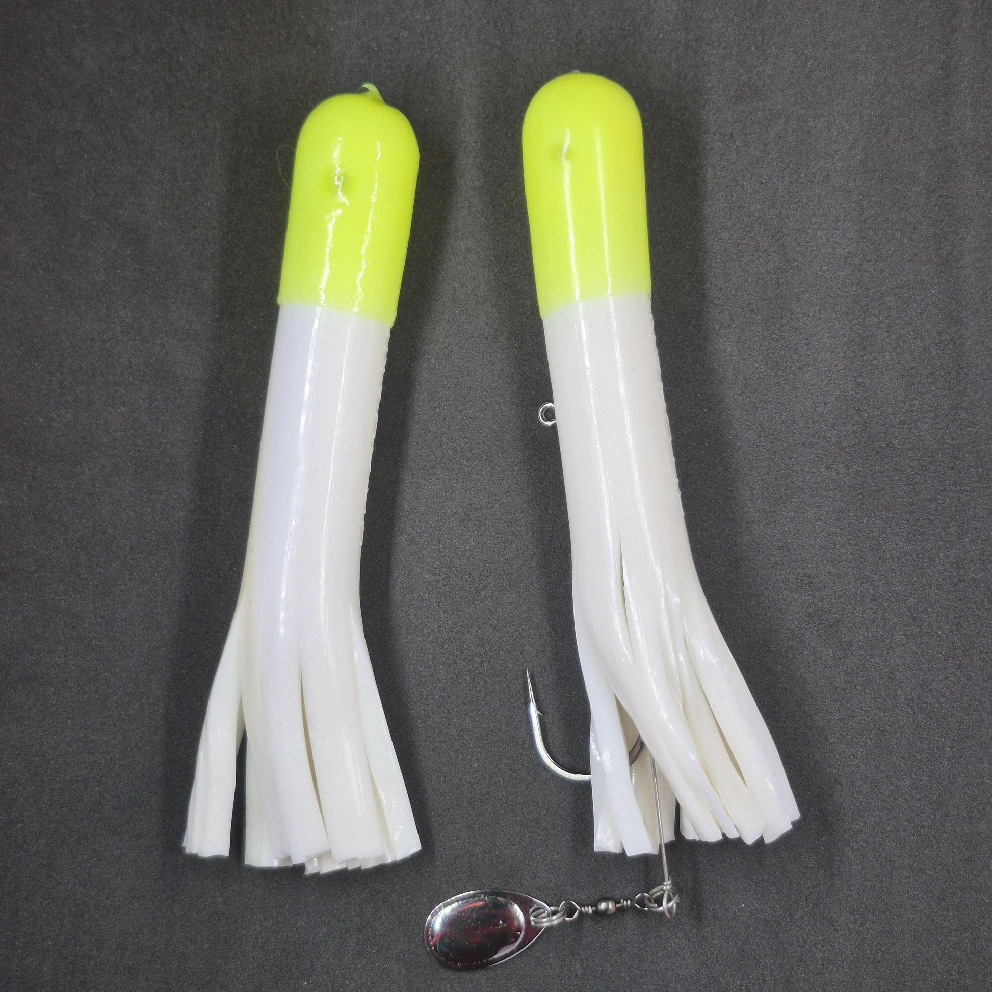 Hitch & Fish 5" & 6" Glow Laker Tube Jigs White/Chartreuse Tip