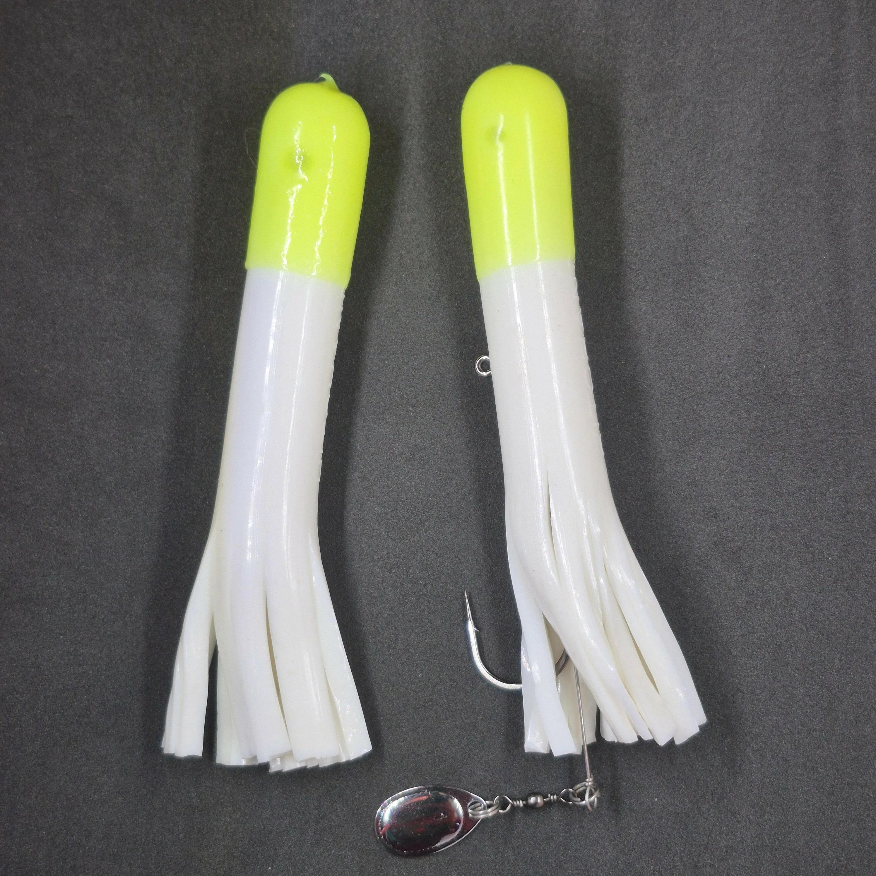 Hitch & Fish 5" & 6" Glow Laker Tube Jigs White/Chartreuse Tip