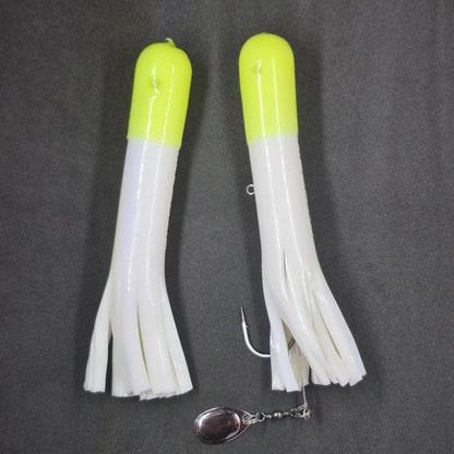 Hitch & Fish 5" & 6" Glow Laker Tube Jigs White/Chartreuse Tip