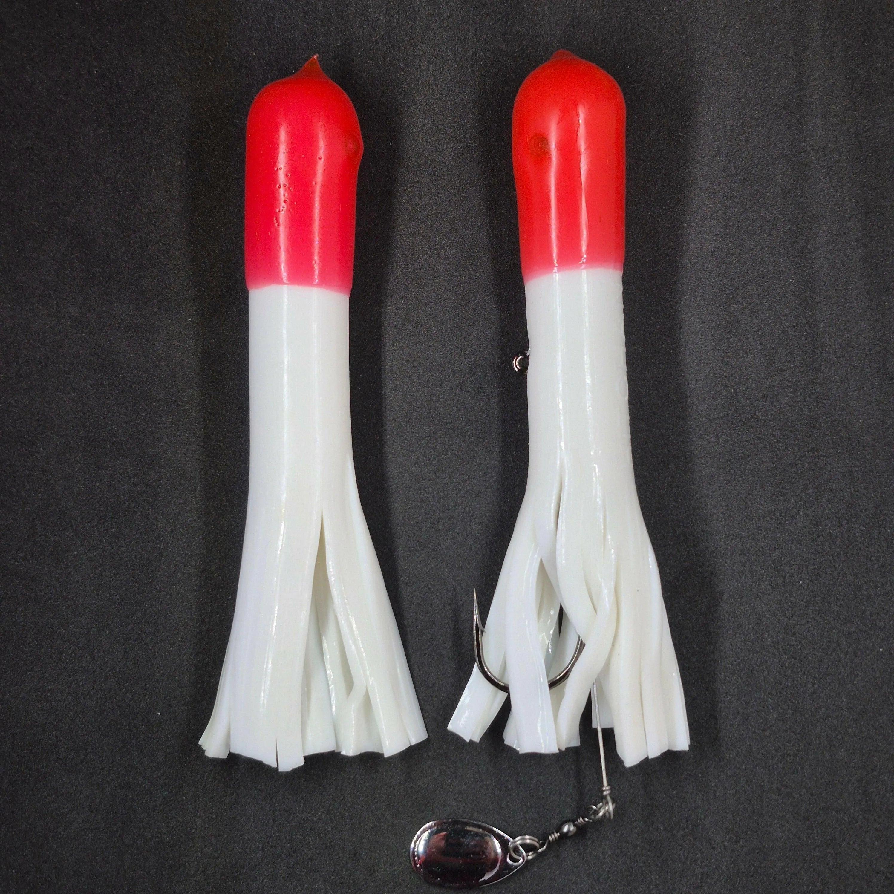 Hitch & Fish 5" &  6" Glow Laker Tube Jigs White/Red Tip