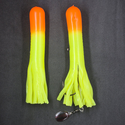 Hitch & Fish 5" &  6" Glow Laker Tube Jigs Chartreuse/Orange Tip