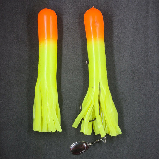 Hitch & Fish 5" &  6" Glow Laker Tube Jigs Chartreuse/Orange Tip