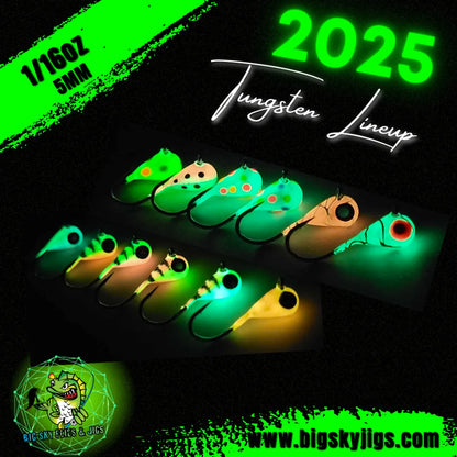 Big Sky 5mm (1/16oz) Tungsten Jigs 2pk Assorted Colors Glowing 