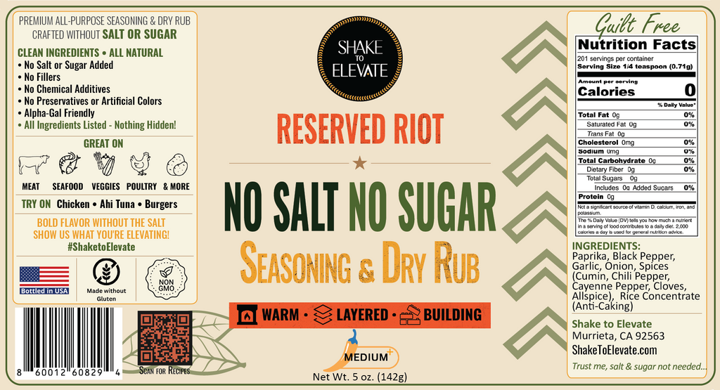 Shake to Elevate Guilt Free Reserved Riot No Salt & No Sugar Seasoning
