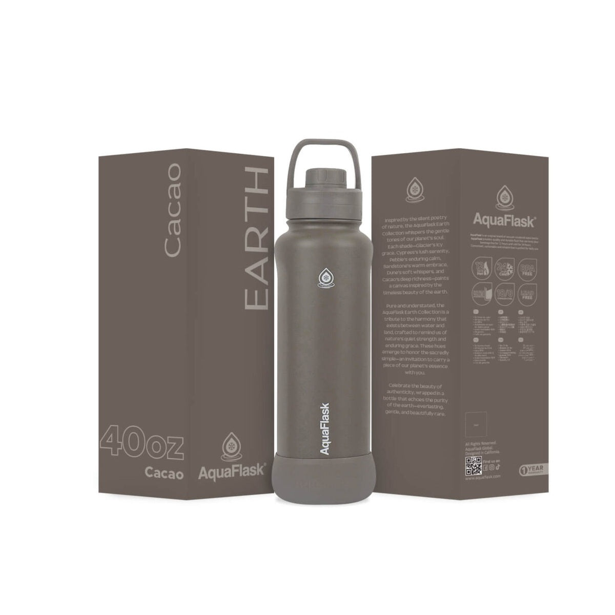 AquaFlask Earth Collection 40oz Insulated Stainless Steel Water Bottle – Hot & Cold, Leak-Proof, Reusable